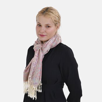 Jacquard Paisley-Schal mit Fransen, 170cm x 75cm, Rosa Bl&uuml;ten