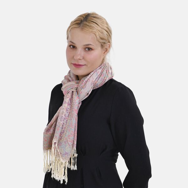 Jacquard Paisley-Schal mit Fransen, 170cm x 75cm, Rosa Bl&uuml;ten image number 4