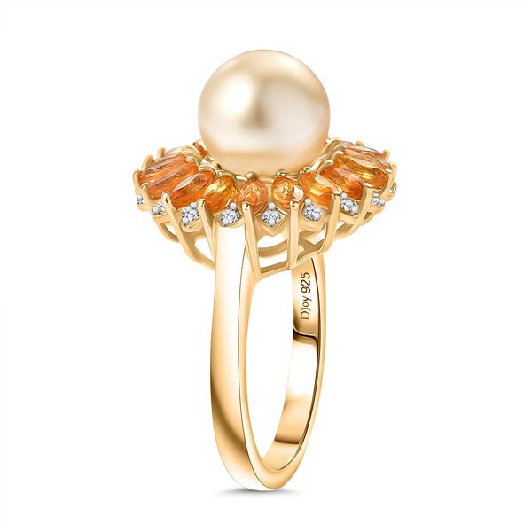 D'Joy AA Goldene S&uuml;dsee Perle (9-11 mm), Gelber Saphir Ring 925 Silber 750 Gelbgold Vermeil (Gr&ouml;&szlig;e 19.00) 8.43 ct image number 5