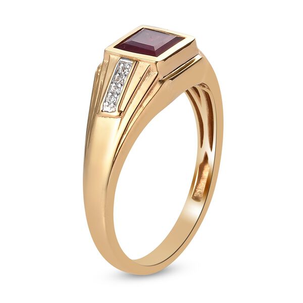 Fissure gef&uuml;llt Rubin und Zirkon Herren Ring 925 Silber 585 Vergoldet image number 5
