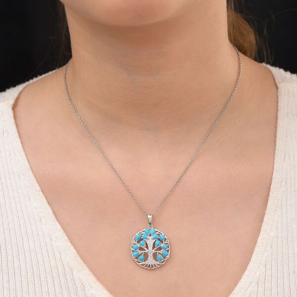 Amerikanischer, nat&uuml;rlicher Sleeping Beauty T&uuml;rkis Baum des Lebens Anh&auml;nger - 1,82 ct. image number 2