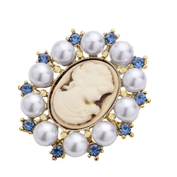 Kamee-Schmuck, Kunststoff Perlen Kette mit Anhänger, goldfarben image number 7