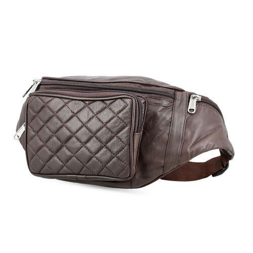 100% Echtleder-Gürteltasche in Stepp-Optik, 21,5x16,5 cm, Braun image number 1