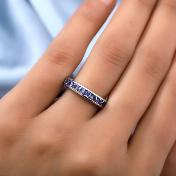 AA Tansanit Band Ring 925 Silber Platin-Überzug image number 3