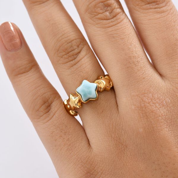 GP Celestial Dream Kollektion - Larimar, Kanchanaburi Blauer Saphir Ring 925 Silber 750 Gelb Vergoldet (Größe 18.00) ca. 2.17 ct image number 3