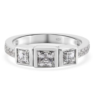 LUSTRO STELLA - feinster Zirkonia 3-Stein-Ring, 925 Silber platiniert (Gr&ouml;&szlig;e 16.00) ca. 1,88 ct