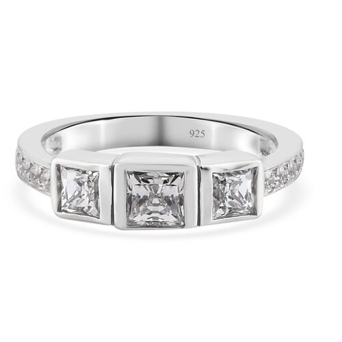 LUSTRO STELLA Hergestellt mit ZIRKONIA 3 Stein Ring 925 Silber Platin-Überzug (Größe 16.00) ca. 1,88 ct image number 0