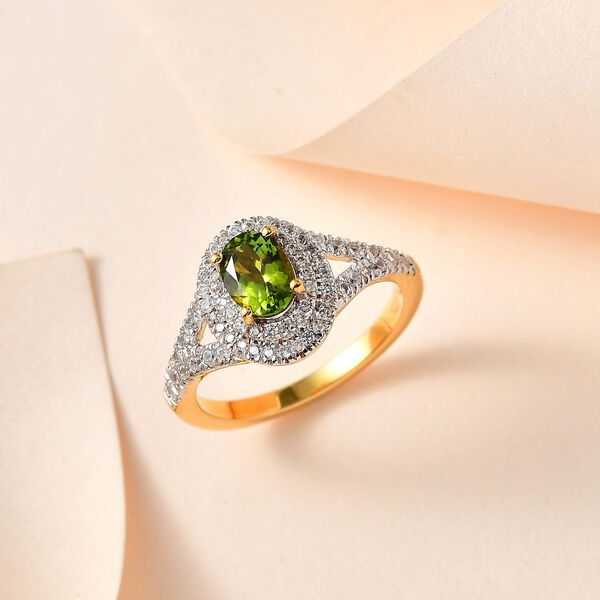 AA Calabar-Turmalin, Wei&szlig;er Zirkon Ringe 925 Silber Gelbgold Vermeil (Gr&ouml;&szlig;e 18.00) ca. 1.66 ct image number 2