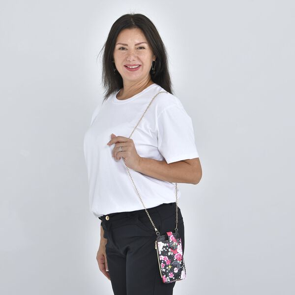 Handy Crossbody-Tasche aus Kunstleder, 10.5x18cm, Blumen image number 2