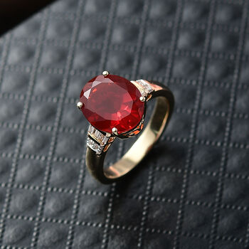 AAAA Mexikanischer Kirschfeuer-Opal, Wei&szlig;er Diamant Ring 585 Gelb Gold (Gr&ouml;&szlig;e 18.00) ca. 3.34 ct