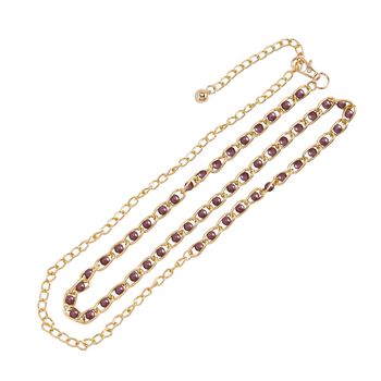 Modischer Ketteng&uuml;rtel, Aluminium + Kunststoff-Zierperlen, Gesamtl&auml;nge 115cm (65+50), 30g, gewebt, braun