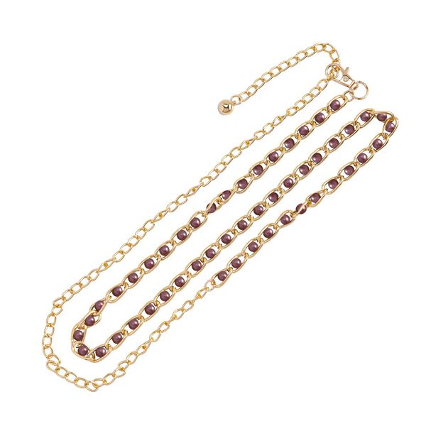 Modischer Kettengürtel, Aluminium + Kunststoff-Zierperlen, Gesamtlänge 115cm (65+50), 30g, gewebt, braun image number 0