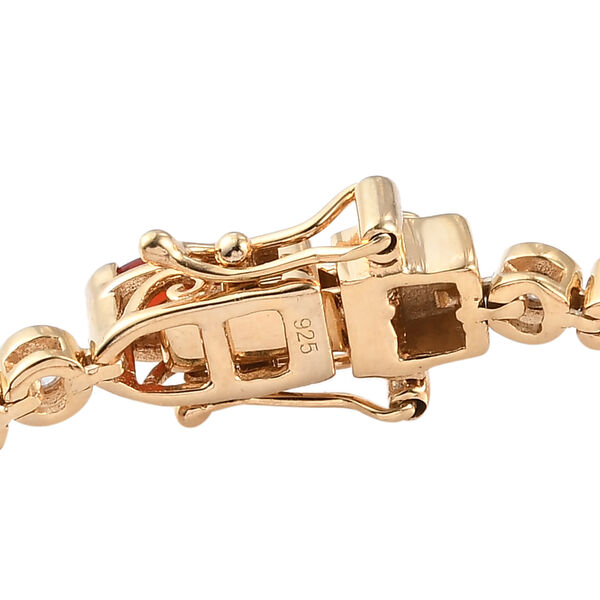 Mexikanischer Kirschfeuer-Opal und Zirkon Armband 19 cm 925 Silber Gelbgold-&Uuml;berzug ca. 4,01 ct image number 4