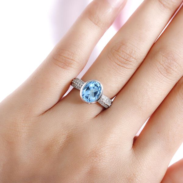 Schweizer Blautopas und wei&szlig;er Zirkon-Ring, 925 Silber platiniert  ca. 3,92 ct image number 3