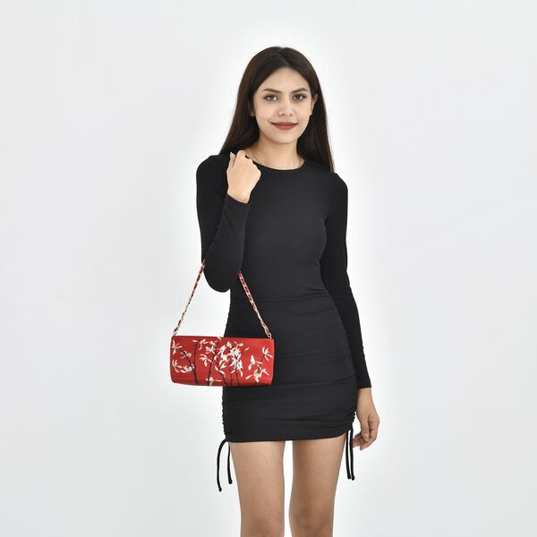 Luxury Edition: Seidenbrokat Handtasche mit Echtem Leder und Satin Geschenbox, RFID, Rot image number 1