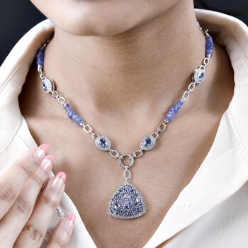 Tansanit  und Zirkon Halskette, 45cm - 36,13 ct.