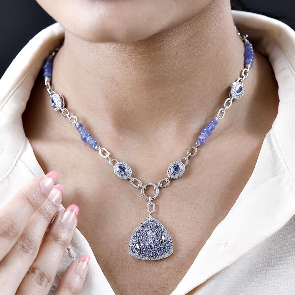 Tansanit  und Zirkon Halskette, 45cm - 36,13 ct. image number 3