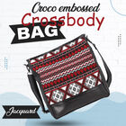 Crossbody Bag aus echtem Leder und Jacquard mit Krokoprägung, schwarz image number 6