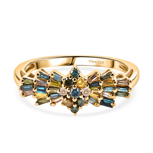 D'Joy Blauer Diamant, Gr&uuml;ner Diamant Ring 925 Silber 750 Gelbgold vermeil (Gr&ouml;&szlig;e 17.00) (10-15 Werktage Lieferzeit) ca. 0.50 ct