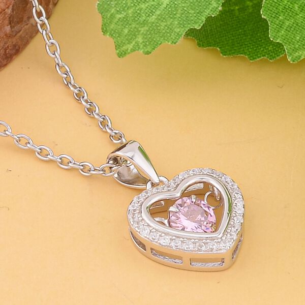 Rosa und wei&szlig;er Zirkonia-Anh&auml;nger mit Kette - 1,02 ct. image number 3
