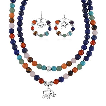 Mehrfarbig Edelsteine Schmuckset Reiner Edelstahl Schwarz oxidiert und Legierung Schwarz oxidiert ca. 648,00 ct.