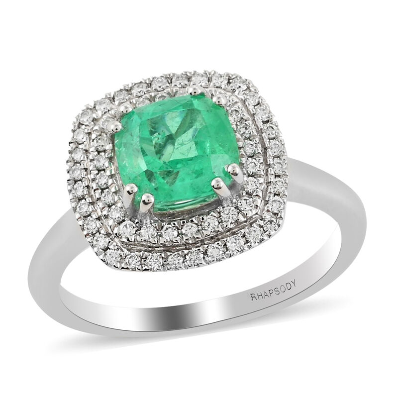 RHAPSODY kolumbianischer Smaragd-Ring mit doppeltem Diamant-Halo image number 0