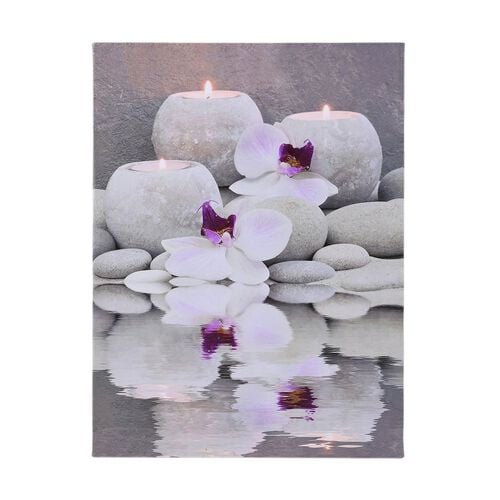 LED-Leinwandbild mit Orchideenmotiv, 30 x 40 cm, MDF-Rahmen, batteriebetrieben