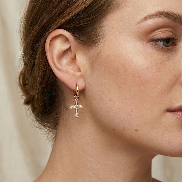 Zirkonia Kreuz-Ohrringe, Messing ros&eacute;vergoldet image number 2