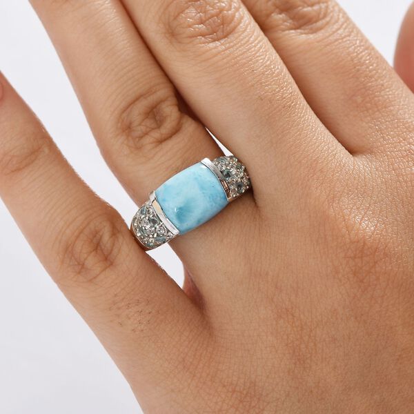 D'Joy Larimar, Blauer Apatit Ring 925 Silber rhodiniert (Größe 16.00) ca. 6,19 ct image number 3