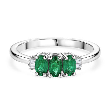 D'Joy AA Smaragd, Moissanit Ring 925 Silber Rhodiniert (Gr&ouml;&szlig;e 18.00) ca. 0,78 ct