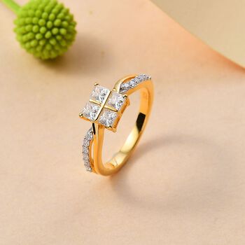 Moissanit Ring 925 Silber 750 Gelbgold Vermeil (Gr&ouml;&szlig;e 18.00) ca. 0,82 ct