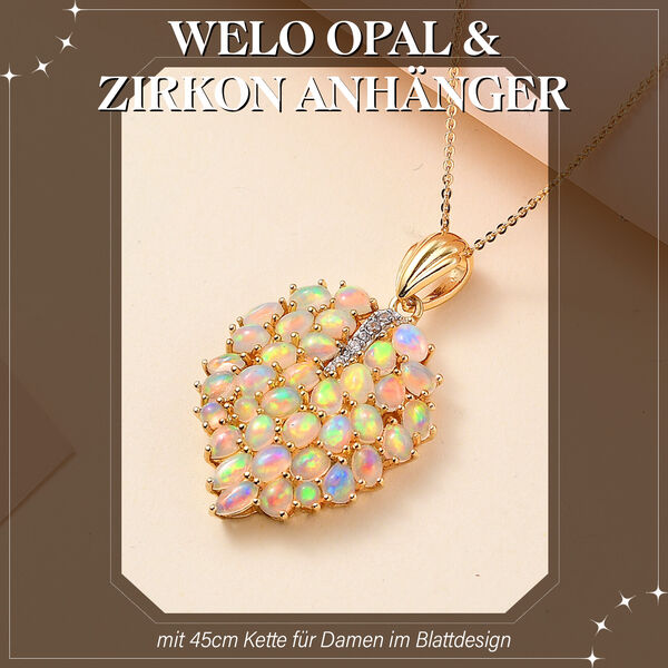 AA nat&uuml;rlicher, &auml;thiopischer Welo Opal und Zirkon Anh&auml;nger mit 45cm Kette - 3,06 ct. image number 2