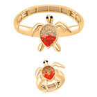 2er Set - Weißer Kristall, Orange Kristall Flexibles Armreif und Flexibler Ring, goldfarben