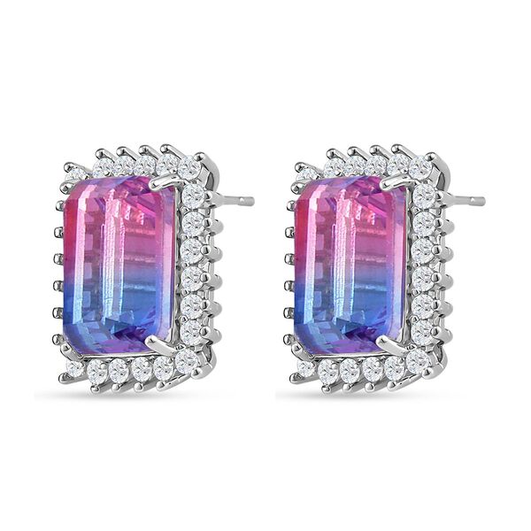 2er Set - Rosa Turmalin Glas, wei&szlig;er Zirkonia Ring und Ohrringe Set, Reines Messing image number 6