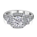 Moissanit Ring, geschliffen im Cushion Cut und Baguette Schliff, aus 925 Silber rhodiniert, (Gr&ouml;&szlig;e 18.00) ca. 2.13 ct