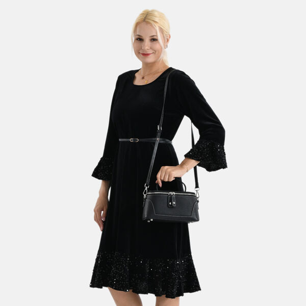 Echtleder City Crossbody-Tasche mit Tragegriff, Schwarz, 23.5x12x10 cm image number 2