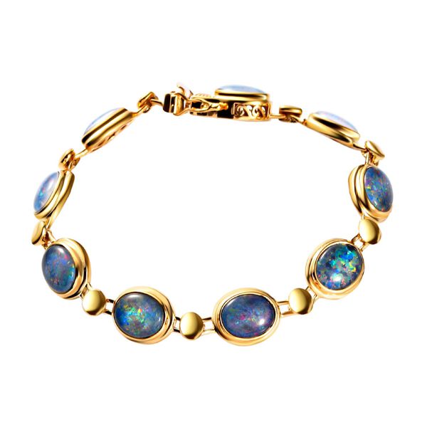 Boulder Opal Triplette Armband, ca. 19 cm, 925 Silber vergoldet ca. 15.80 ct