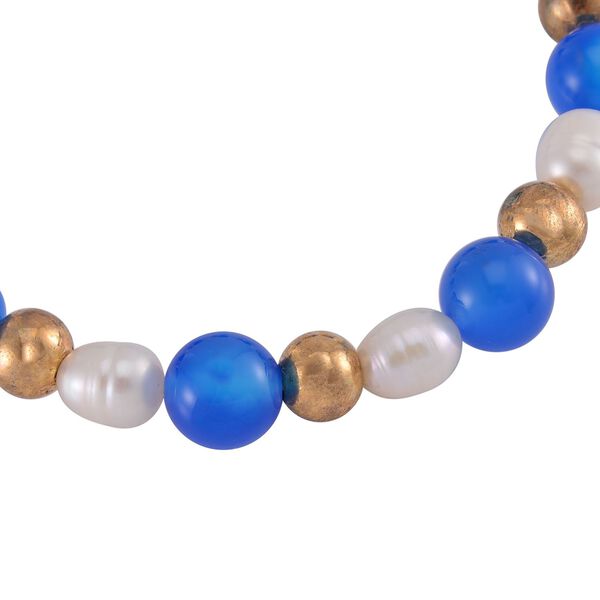 Flexibles blaues Achat und weißes Süßwasserperlen-Armband - 90 ct. image number 3
