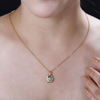 AA Amerikanischer Nat&uuml;rlicher Sleeping Beauty T&uuml;rkis, Wei&szlig;er Zirkon Art Deco Anh&auml;nger 925 Silber 750 Gelbgold Vermeil ca. 0.51 ct