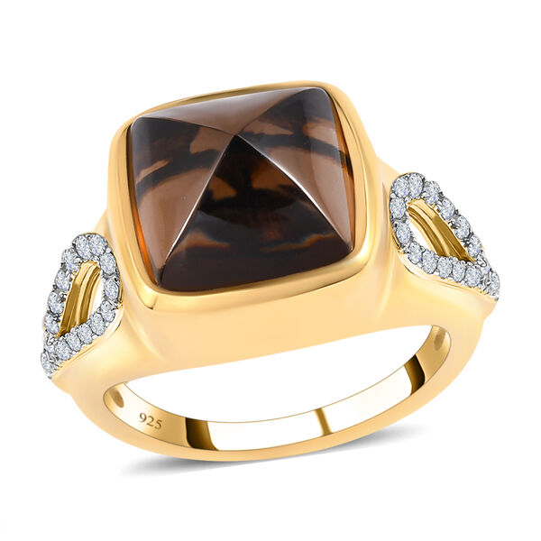 Rauchquarz und wei&szlig;er Zirkon Ring, 925 Silber vergoldet (Gr&ouml;&szlig;e 17.00) ca. 10.71 ct image number 3