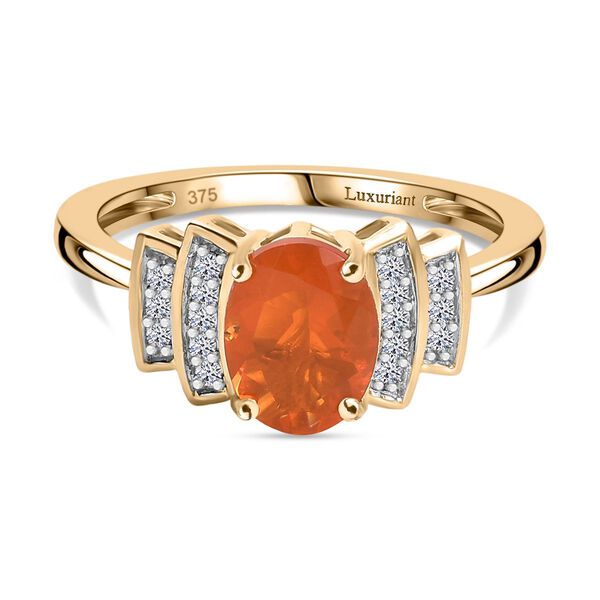 AAA Feuer opal, Lab Grown Diamant SI/GH Ring 375 Gold (Gr&ouml;&szlig;e 18.00) ca. 0,96 ct