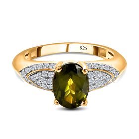 AAA Vesuvianit, Weißer Zirkon Ring, 925 Silber Gelbgold Vermeil, (Größe 18.00), ca. 2.42 ct