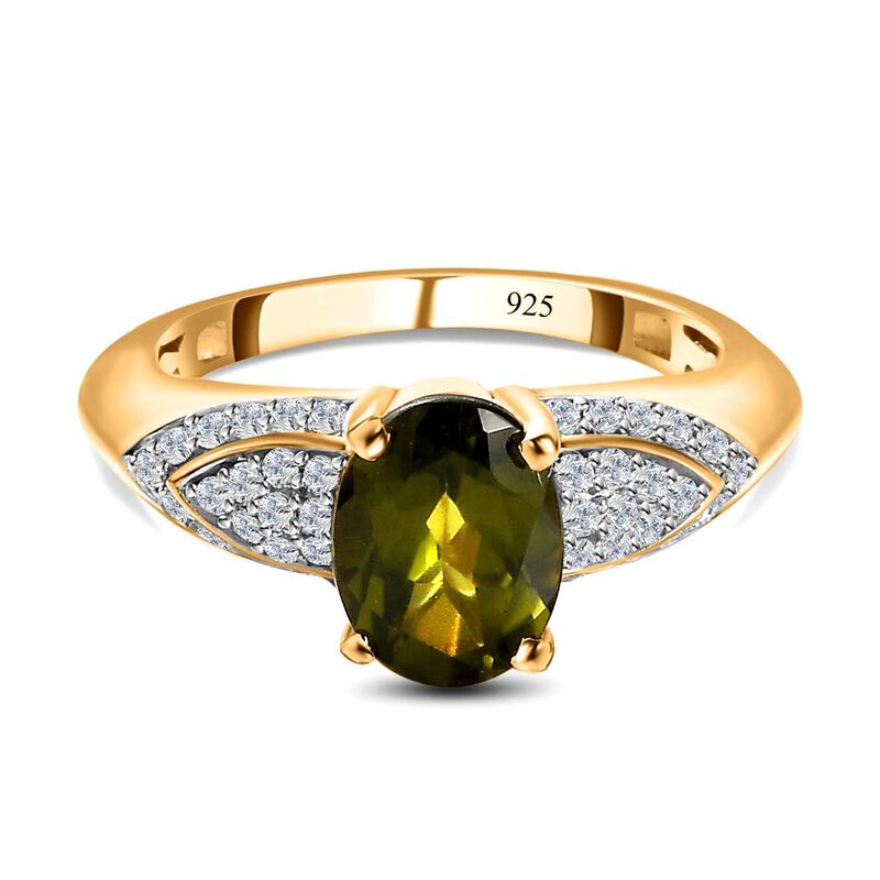 AAA Vesuvianit, Weißer Zirkon Ring, 925 Silber Gelbgold Vermeil, (Größe 18.00), ca. 2.42 ct image number 0