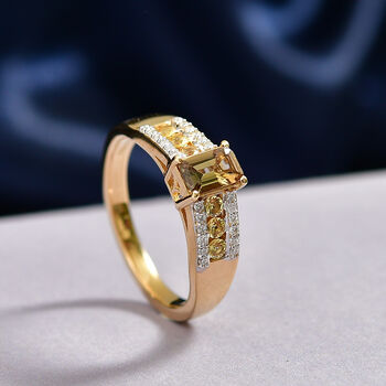 D'Joy AA nat&uuml;rlicher, goldener Tansanit, gelber Saphir und Moissanit Ring - 1 ct.