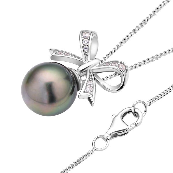 Tahiti Perle und wei&szlig;er Zirkon-Anh&auml;nger mit Kette, ca.10-11mm, 925 Silber rhodiniert ca. 0.15 ct image number 3