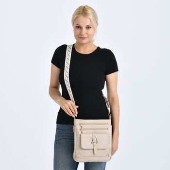 Elegante Umh&auml;ngetasche aus feinem Lederimitat mit Mehrfachf&auml;chern, 24x27cm, Steingrau