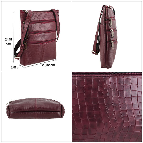 Echtleder Crossbody Tasche mit Kroko-Pr&auml;gung, Bordeaux image number 5