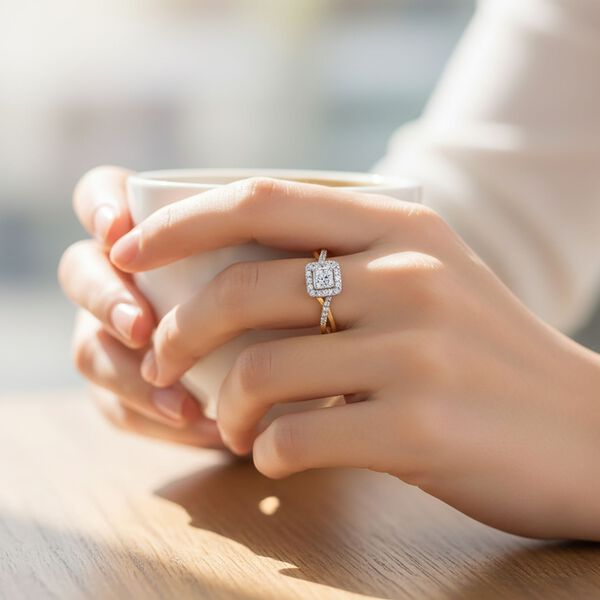 LUXURIANT VS-EF Labor Diamant Ring, 925 Silber 750 Gelbgold Vermeil - 0,25 ct. image number 2