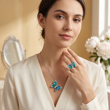 D'Joy Pfau Triplett Quarz und Zirkon Ring und Anh&auml;nger mit 50cm Kette