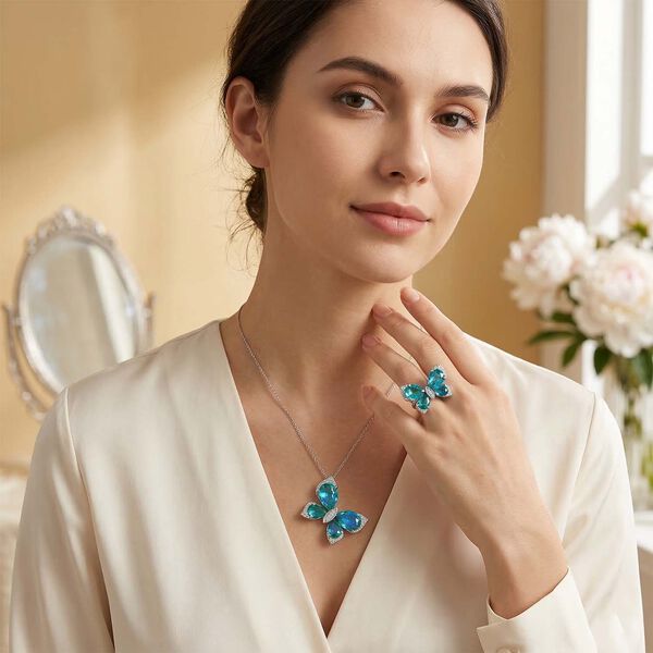 D'Joy Pfau Triplett Quarz und Zirkon Ring und Anh&auml;nger mit 50cm Kette image number 2